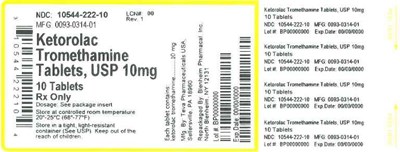 10mg 10ct (Label Ketorolac Tromethamine Tabs 10mg Bpi(10544 222 10) Teva(0093 0314 01) Rev1)